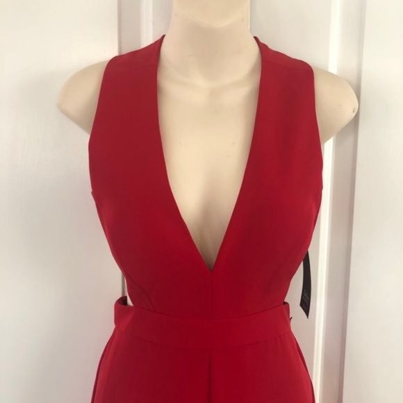 NWT AIDAN MATTOX RED CUT-OUT OPEN BACK JUMPSUIT LOW CUT PLUNGING NECK LINE - Picture 7 of 14